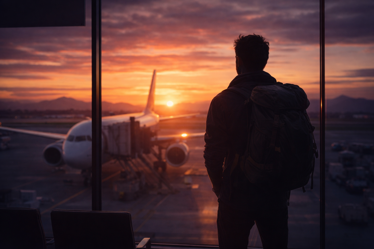 Karim en déplacement, aéroport en arrière-plan